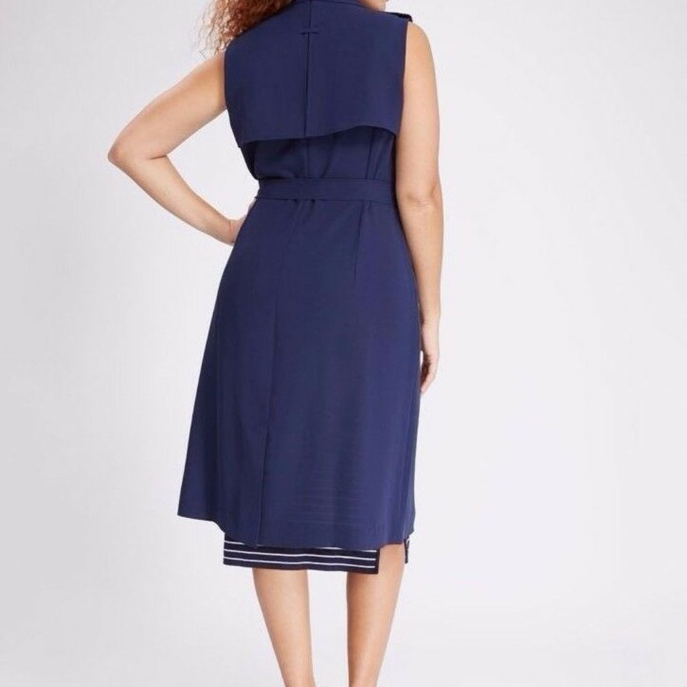 NWT Lane Bryant Sleeveless Trench Coat Navy Blue Long Tie Vest Plus Size 26/28 - Picture 6 of 8